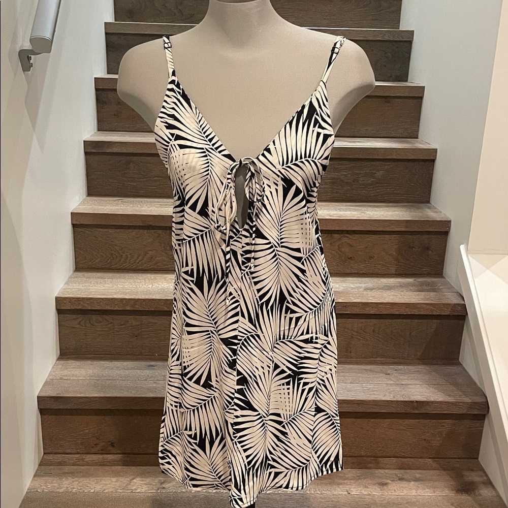 John Galt Black & Cream Tropical Palm Print Mini Slip Dress